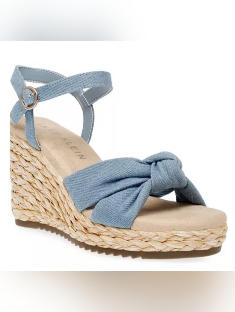Anne Klein Wheatley Denim Ankle Strap Espadrille Wedge Sandals, NIB